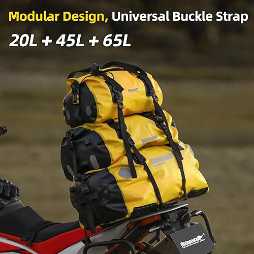 RIWO ART WATERPROOF RHINOWALK MOTORCYCLE SADDLE BAG - 65L TAIL BAG FOR MOTORBIKE TRAVEL & STORAGE (BLACK)