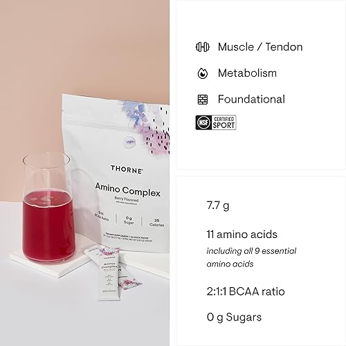 THORNE Amino Complex Powder - Clinically-Validated EAA & BCAA for Workout - Lean Muscle & Energy Boost - NSF Certified - Berry Flavor