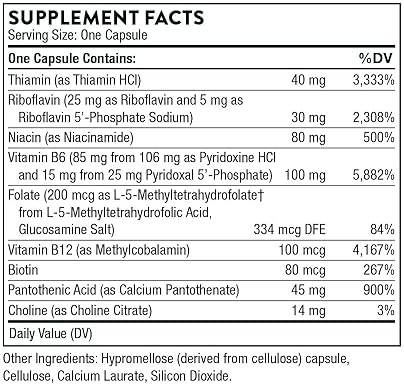 THORNE  B-Complex #6 - Vitamin B Supplement with Active Forms and Extra B6 - 60 Caps