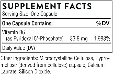 THORNE Pyridoxal 5'-Phosphate - Vitamin B6 Supplement for Energy & Neurotransmitter - 180 Capsules.