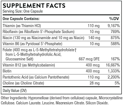 THORNE Basic B-Complex Supplement - Supports Energy, Brain Health & Blood Cell Formation - 60 Capsules
