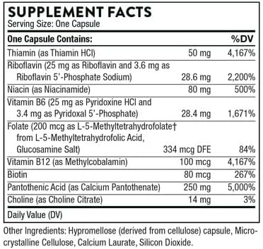 THORNE Stress B-Complex Capsules - Vitamin B2, B6, B12, Folate - Adrenal Support, Stress Management - 60ct