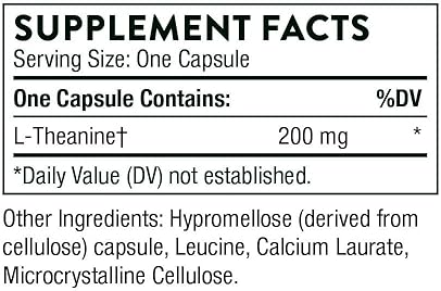 THORNE L-Theanine Capsules - 200mg - Promotes Stress Relief, Relaxation, Focus - 90 Count