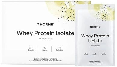 THORNE Vanilla Whey Protein Isolate - 21g Protein - NSF Certified - 13.79oz - 14 Packets