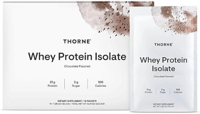 THORNE Chocolate Whey Protein Isolate - 21g Protein - NSF Certified - 14.79 oz (14 Packets)