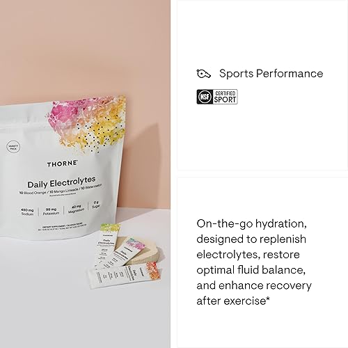 THORNE Daily Electrolytes Mix - Zero Sugar, Low-Calorie, NSF Certified Sport Drink - Variety Pack