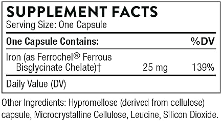 THORNE Iron Bisglycinate Supplement - 25mg for Enhanced Absorption - NSF Certified - Gluten-Free - 60 Caps