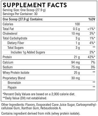 THORNE Vanilla Whey Protein Isolate Powder - 21g Protein - NSF Certified - 29.5oz - 30 Servings