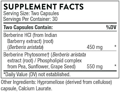 THORNE Berberine Capsules - Heart Health & Immune Support - Gluten-Free, Dairy-Free - 60 ct