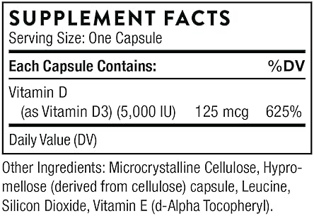 THORNE Vitamin D-5000 Supplement - Supports Bone, Teeth, Muscle Health - NSF Certified - Dairy & Soy-Free - 60 Capsules