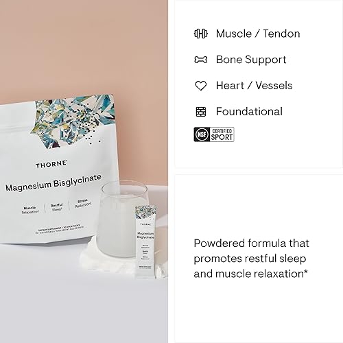 THORNE Magnesium Bisglycinate Powder - Restful Sleep, Muscle Relaxation, Heart Health - NSF Certified - 30 Servings - 0.13 Oz/stick