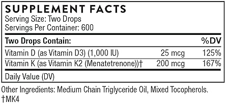THORNE Vitamin D3 K2 Liquid - Bone and Muscle Support - 1 Fl Oz (30 ml)