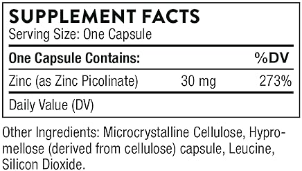 THORNE Zinc Picolinate 30mg Capsules - Immune Support & Growth - 180 Count