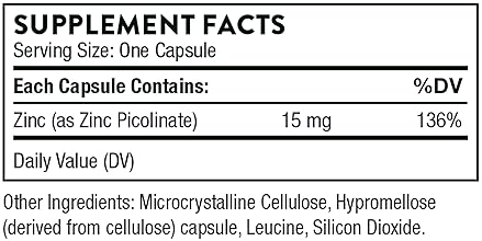 THORNE Zinc Picolinate 15mg Capsules - Immune & Wellness Support - Gluten/Soy/Dairy