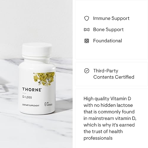 THORNE Vitamin D3 Supplement - 1,000 IU - Supports Bone, Teeth, Muscle, Heart & Immune Health - 90 Caps