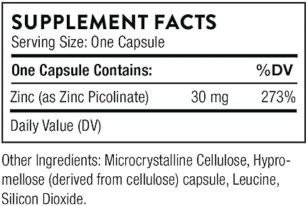 THORNE Zinc Picolinate 30mg Capsules - Boost Growth & Immune Support - 60 Count
