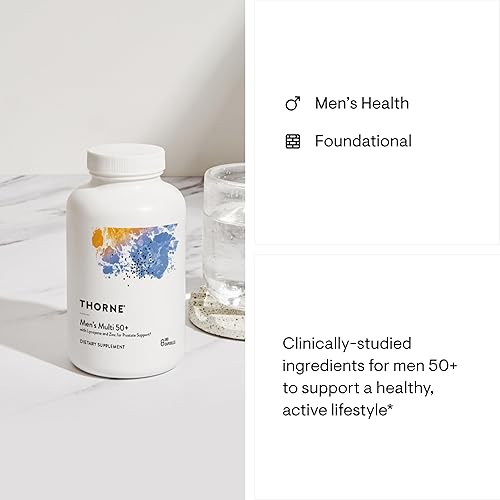 THORNE Men's Multi 50+ Daily Multivitamin - Heart, Brain, Prostate, Muscle & Immune Support - 180 Capsules