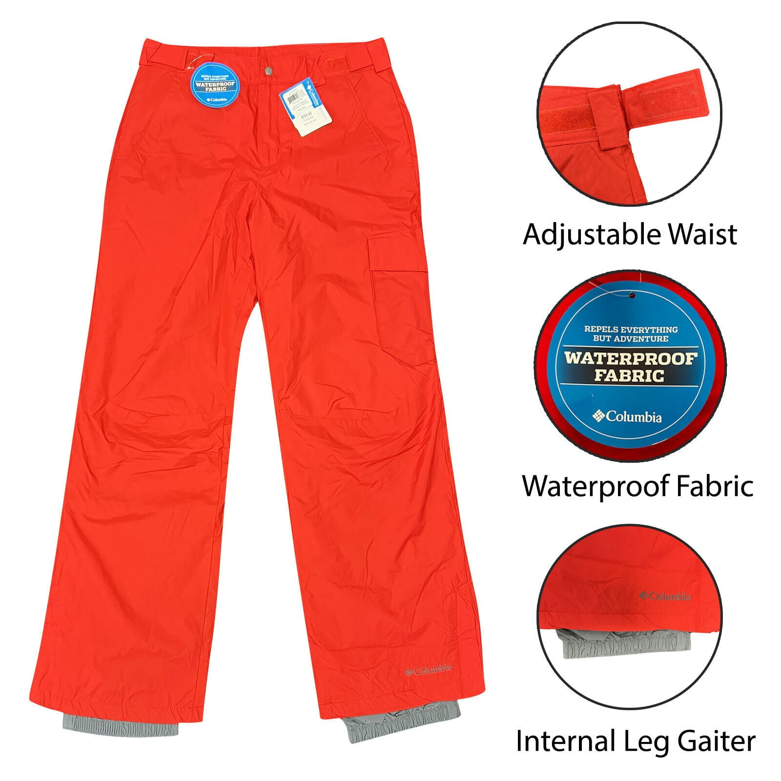 COLUMBIA MEN'S WATERPROOF RED SNOW PANTS FOR MOUNTAIN ADVENTURES