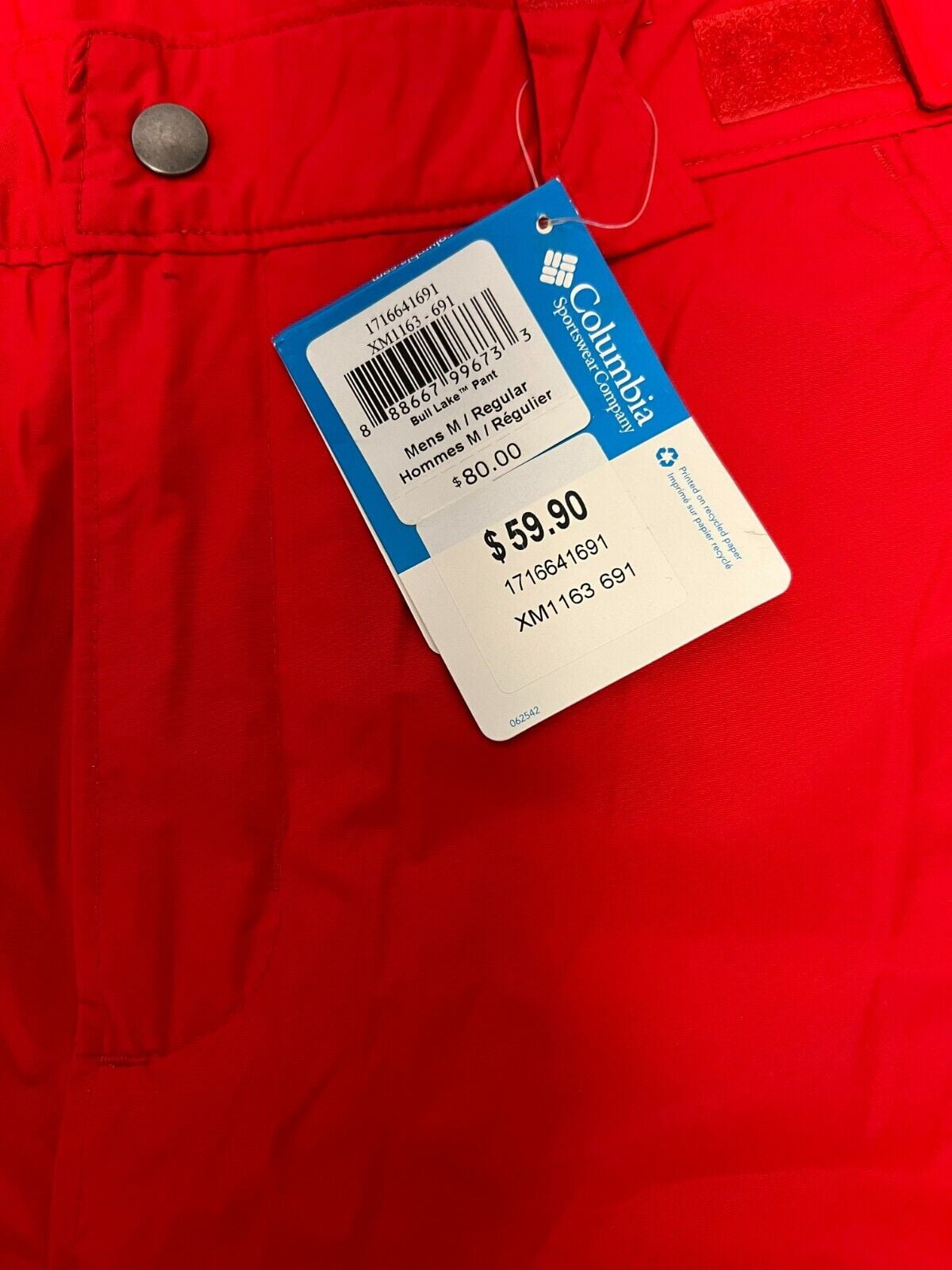 COLUMBIA MEN'S WATERPROOF RED SNOW PANTS FOR MOUNTAIN ADVENTURES