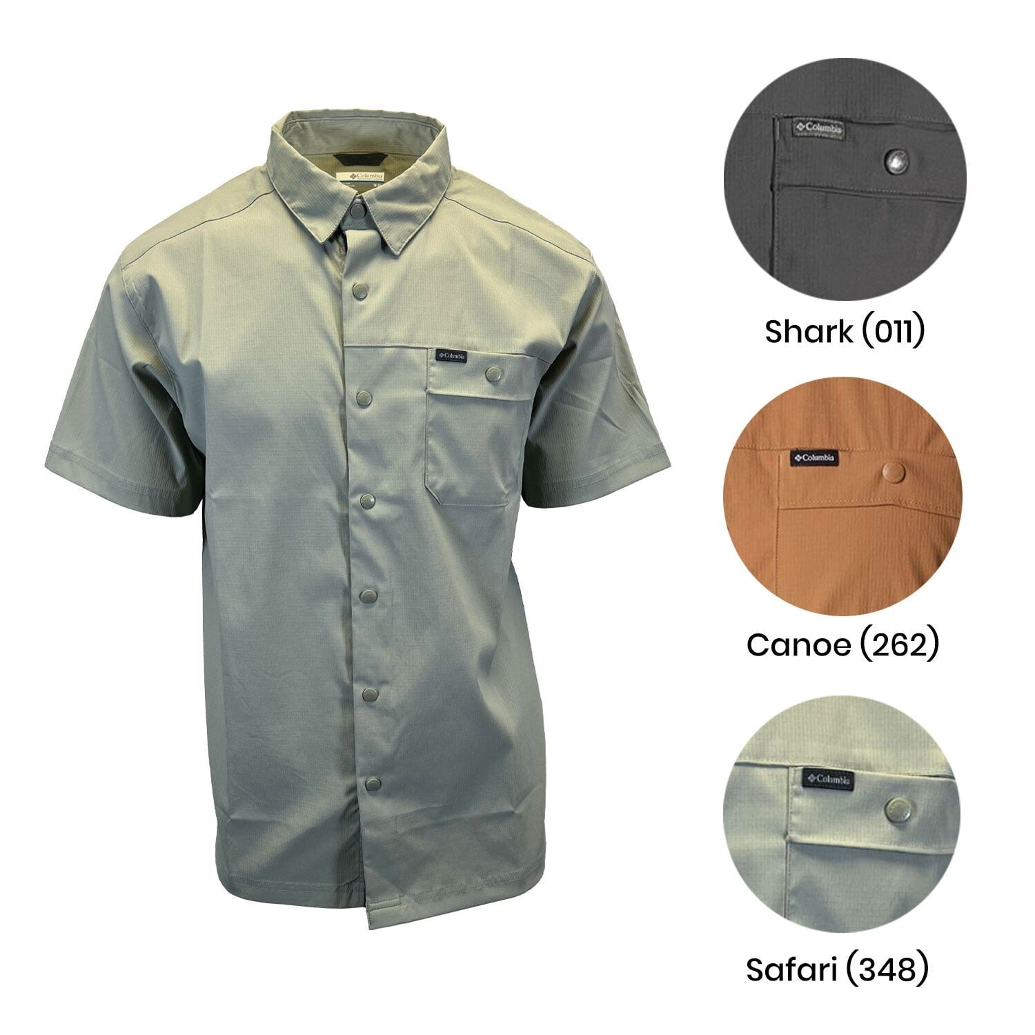 COLUMBIA MEN'S LANDROAMER RIPSTOP SHARK SAFARI CANOE SHORT SLEEVE SHIRT
