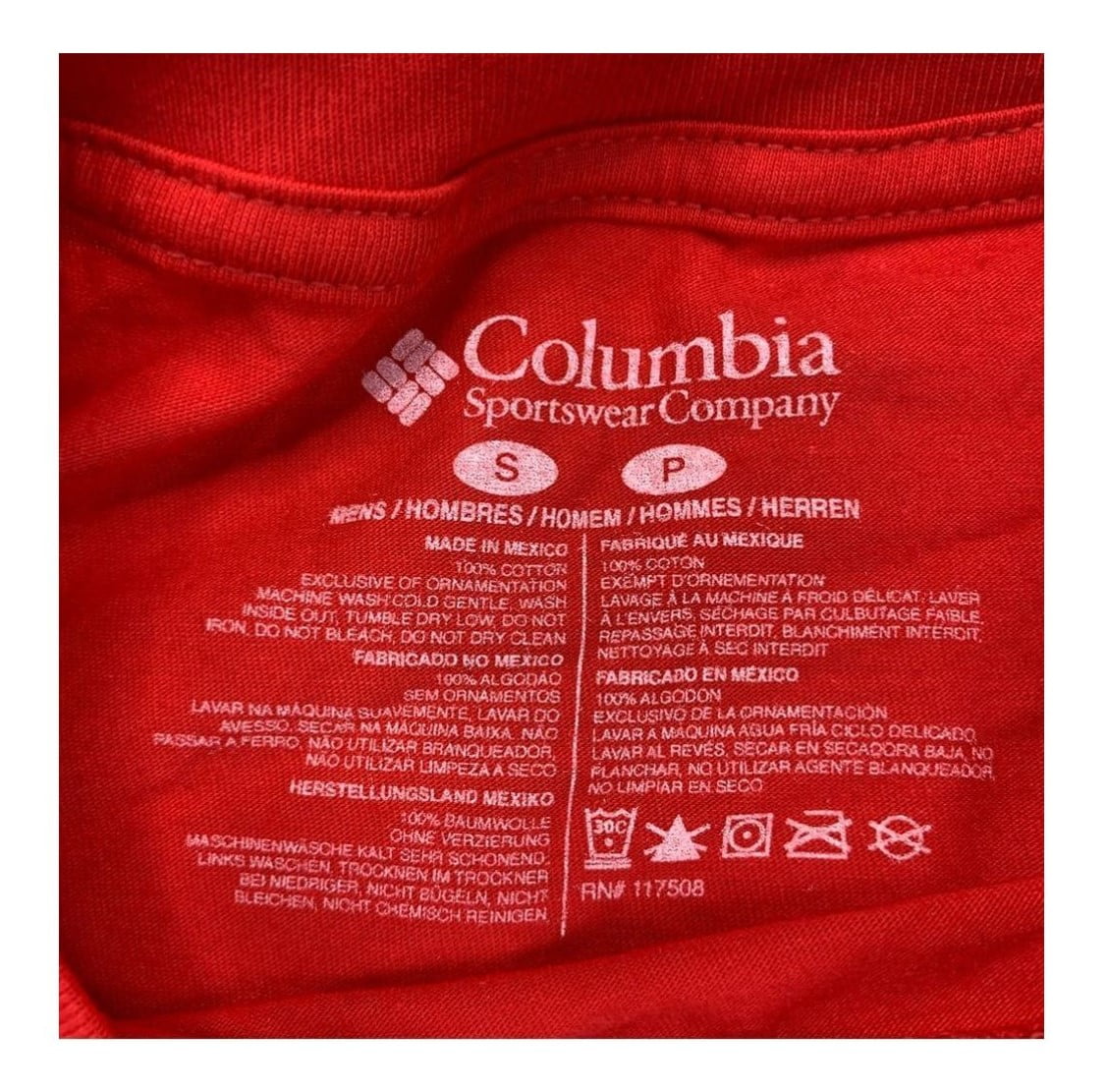 Columbia Men's Small Red T-shirt with White Logo - Stylish and Comfortable