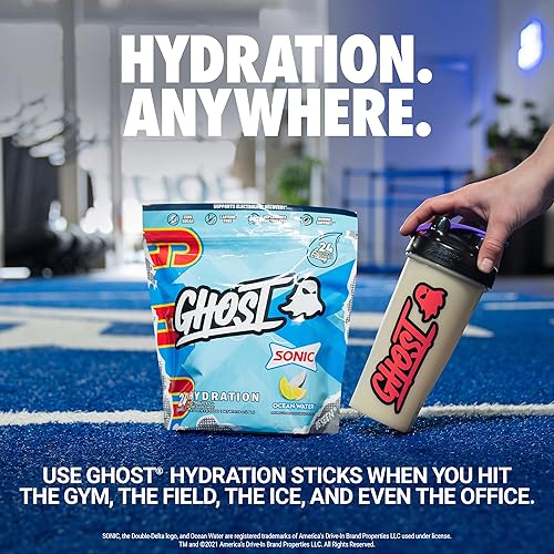 GHOST Hydration Packets, Sonic Ocean Water Electrolyte Powder - 24 Sticks, Magnesium, Potassium, Calcium, Vitamin C - Vegan, Soy-Free, Sugar-Free, Gluten-Free