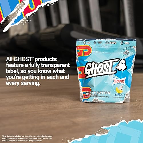 GHOST Hydration Packets, Sonic Ocean Water Electrolyte Powder - 24 Sticks, Magnesium, Potassium, Calcium, Vitamin C - Vegan, Soy-Free, Sugar-Free, Gluten-Free