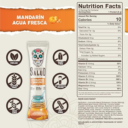 TASTE SALUD MANDARIN HYDRATION + IMMUNITY ELECTROLYTES POWDER, ELDERBERRY - AGUA FRESCA MIX