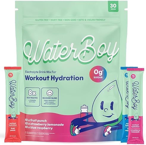 Waterboy Workout Hydration Electrolyte Powder Packets | Sugar Free, All Natural, Gluten Free | Variety