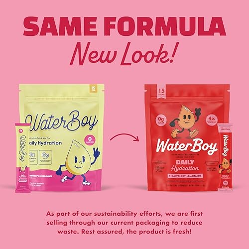 Waterboy Daily Hydration Electrolyte Powder Packets | Strawberry Lemonade Flavor | No Sugar, All Natural, Gluten Free | 15 Drink Mix Sticks