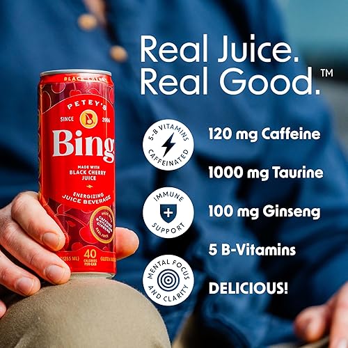BING Original Cherry Energizing Juice Beverage 12oz/12pk – Real Juice, Low Cal, 5 B-Vitamins, Ginseng, 120mg Caffeine + Taurine - Vegan, Gluten-Free, Dairy-Free