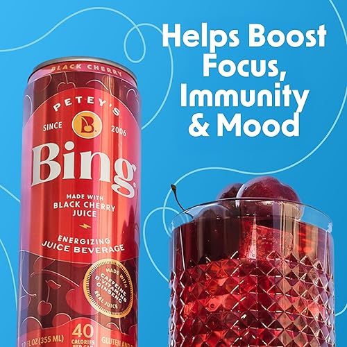 BING Original Cherry Energizing Juice Beverage 12oz/12pk – Real Juice, Low Cal, 5 B-Vitamins, Ginseng, 120mg Caffeine + Taurine - Vegan, Gluten-Free, Dairy-Free