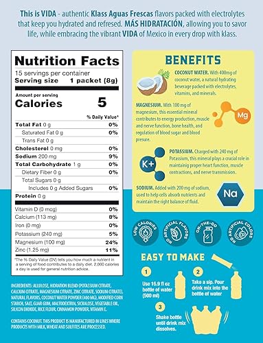 Klass Time Horchata Electrolyte Drink Mix | Sugar-Free Hydration Packs | 15 Sticks | Low Calorie, Natural Flavors