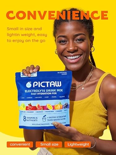 PICTAW Hydration Powder Packets for Dehydration Relief - Electrolyte Drink Mix (30 Pack)