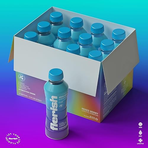 FLERISH Watermelon Hydration Drink | Electrolytes, Magnesium & L-Theanine | No Artificial Sweeteners | 35 Calories | 12-Pack 16 oz