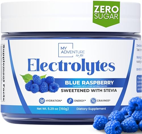 My Adventure Blue Raspberry Electrolyte Powder - Sugar-Free Drink Mix - All Natural Vegan Keto Paleo - Caffeine-Free Energy - 37 Servings