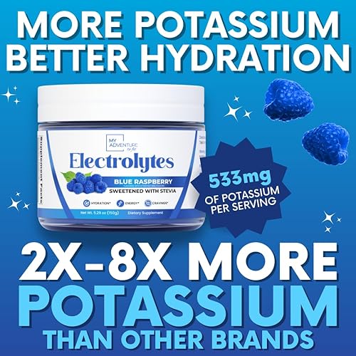 My Adventure Blue Raspberry Electrolyte Powder - Sugar-Free Drink Mix - All Natural Vegan Keto Paleo - Caffeine-Free Energy - 37 Servings