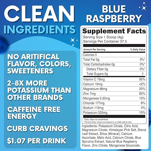 My Adventure Blue Raspberry Electrolyte Powder - Sugar-Free Drink Mix - All Natural Vegan Keto Paleo - Caffeine-Free Energy - 37 Servings