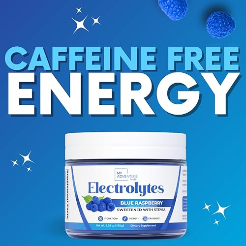 My Adventure Blue Raspberry Electrolyte Powder - Sugar-Free Drink Mix - All Natural Vegan Keto Paleo - Caffeine-Free Energy - 37 Servings