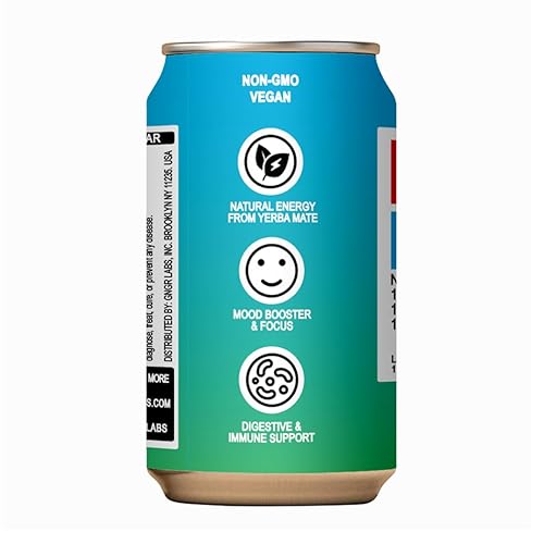 GNGR Yerba Mate Tropical Paradise Energy Drink with L-Theanine, Prebiotics, Vitamin C - 100mg Caffeine - 12-Pack