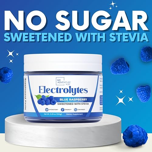 My Adventure Blue Raspberry Electrolyte Powder - Sugar-Free, Caffeine-Free Energy - Vegan & Keto-Friendly - 37 Servings