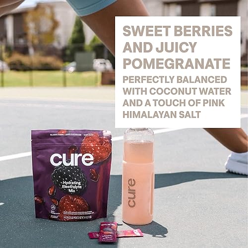 Cure Hydration Plant-Based Electrolyte Drink Mix with Coconut Water | No Added Sugar | FSA & HSA Eligible | Non-GMO | Vegan | 28 Servings - Berry Pomegranate