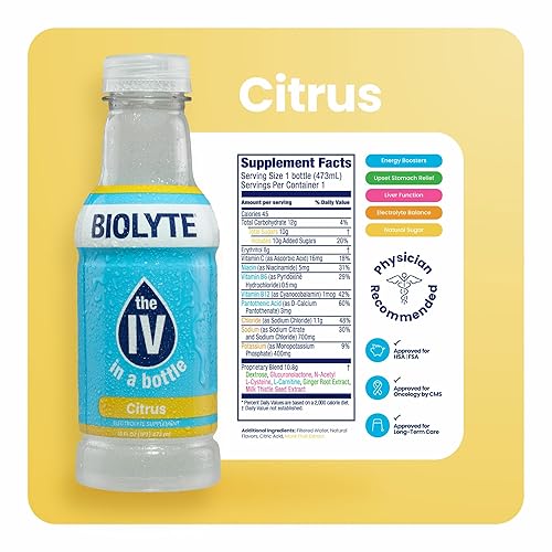 RALLYBRANDS BIOLYTE ELECTROLYTE DRINK - DOCTOR-FORMULATED HYDRATION DRINK - CITRUS FLAVOR, 16 FL OZ (12 PACK)