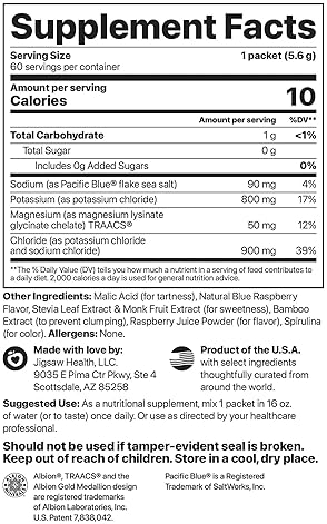 Jigsaw Health Potassium Cocktail Blue Raspberry Flavor 60 Servings (Packets)