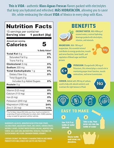 Klass Time Sugar-Free Electrolyte Drink Mix Variety Pack | Pineapple, Horchata, Cucumber Limeade | 15 Sticks | Low Cal, Natural Flavors