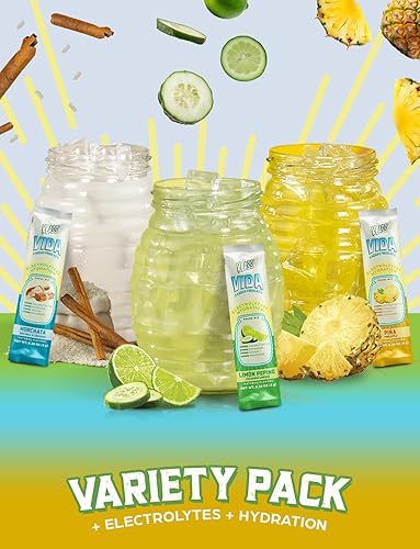 Klass Time Sugar-Free Electrolyte Drink Mix Variety Pack | Pineapple, Horchata, Cucumber Limeade | 15 Sticks | Low Cal, Natural Flavors
