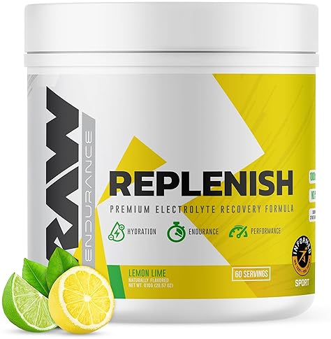RAW PREMIUM ELECTROLYTE DRINK MIX - RAW REPLENISH FOR HYDRATION & PERFORMANCE (LEMON LIME, 60 SERVINGS)