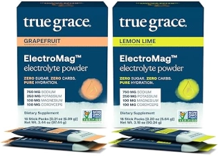 True Grace ElectroMag Electrolyte Powder - Grapefruit & Lemon Lime Flavor - 32 Servings - Zero Sugar & Carbs - Non-GMO
