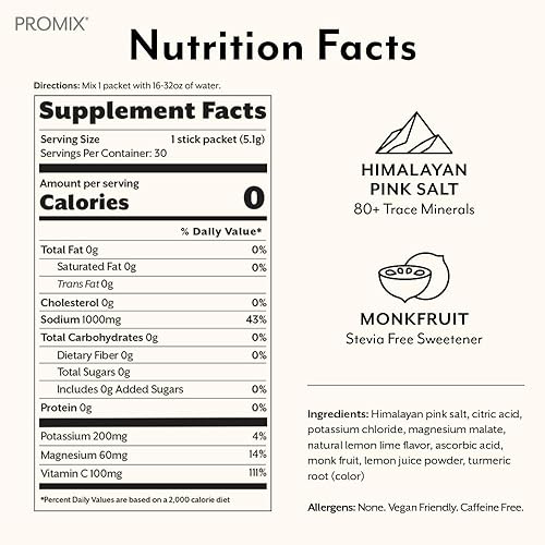 ProMix Electrolytes Powder Packets - Sugar Free, Zero Calorie, Fasting Friendly - Lemon Lime - 30 Servings