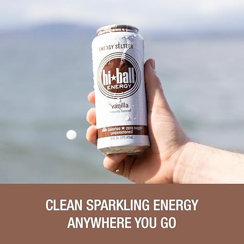 Hiball Energy Vanilla Seltzer Drink, Zero Sugar & Calorie, 16oz Cans, 8-Pack